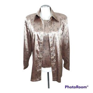 Vintage Twinset Top Jacket Womens Size 16 Shiny Gold Micropleat Shell Geo Print
